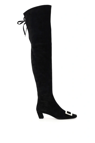 Shop Roger Vivier Vivier Suede Over The Knee Belle Boots In Nero (black)