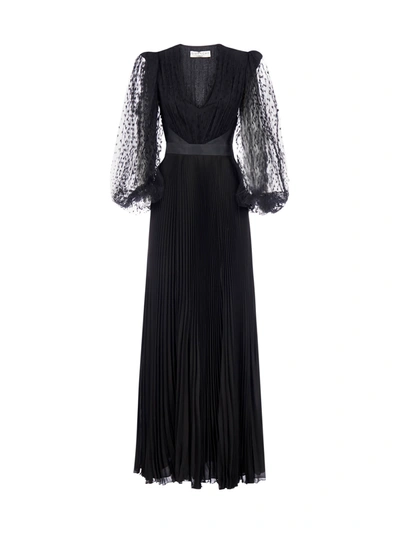 Shop Givenchy Pleated Silk And Lace Evening Dress In Black