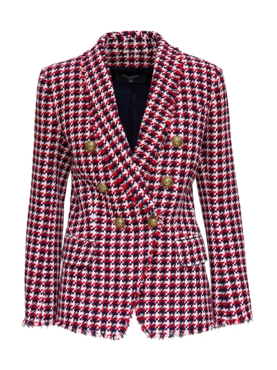 Shop Balmain Double-breasted Blazer In Tweed Wool Blend In Red