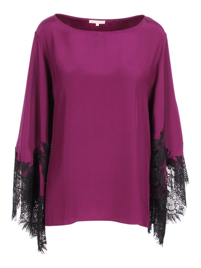 Shop Gold Hawk Sabrna Silk Blouse In Violet / Black