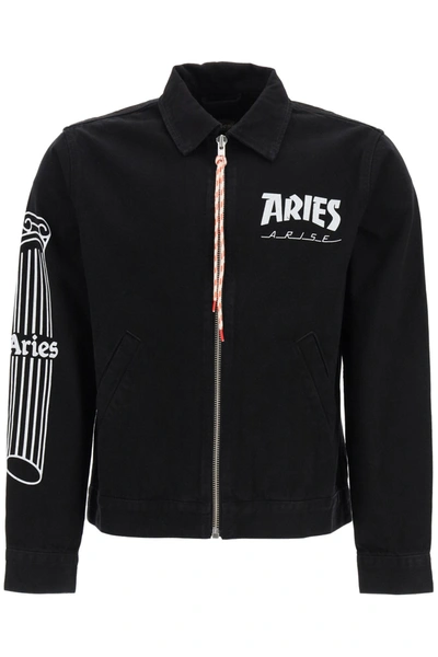 Shop Aries Jacket With Temple Logo Print In Black (black)