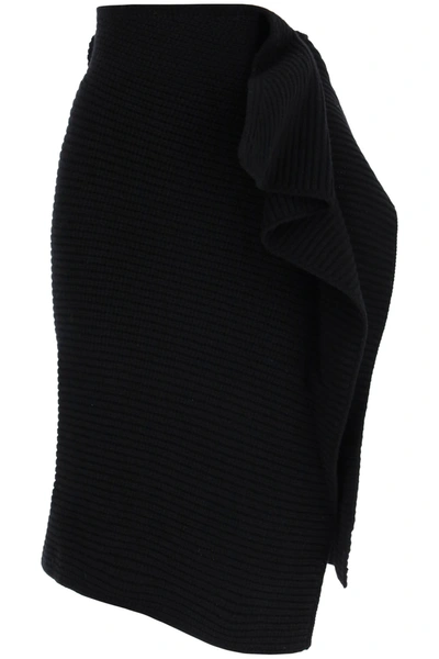 Shop Sacai Wool Skirt With Ruffles In Black (black)