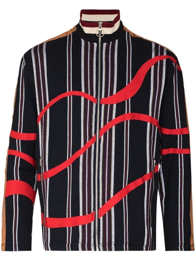 Shop Ahluwalia Echo Vertical-stripe Jacket In Blue