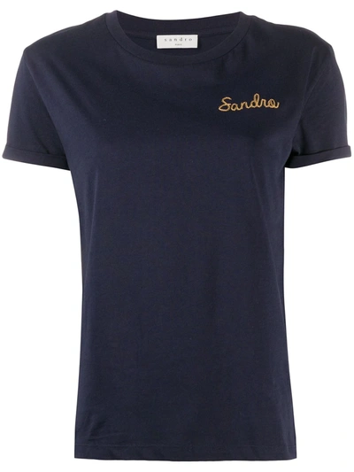 Shop Sandro Logo-embroidered Short-sleeve T-shirt In Blue