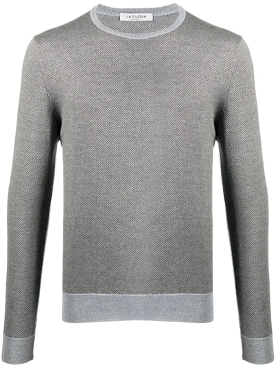 Shop Fileria Crew-neck Herringbone Knit Jumper In Grey