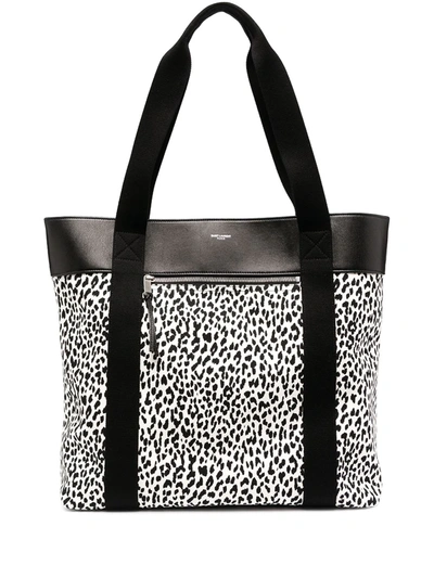 Shop Saint Laurent Leopard-print Tote Bag In Black
