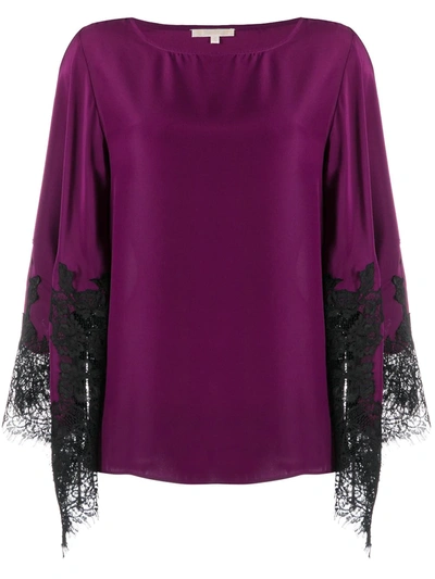 Shop Gold Hawk Lace Sleeve Top In Purple