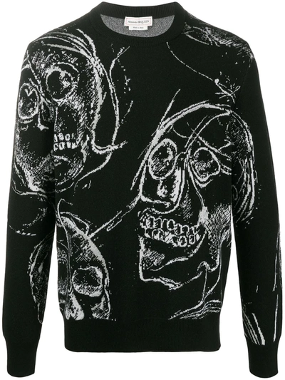 Shop Alexander Mcqueen Skull-print Knitted Jumper In Black