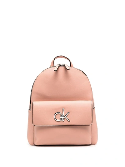 Shop Calvin Klein Logo-plaque Faux-leather Backpack In Pink