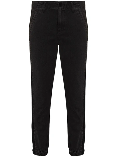 Shop Paige Mayslie Velvet-stripe Tapered Jeans In Black