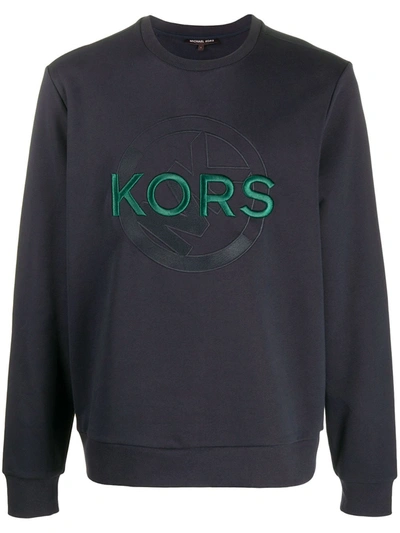 Shop Michael Kors Logo Embroidered Crewneck Sweatshirt In Blue