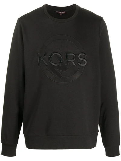Shop Michael Kors Logo Embroidered Crewneck Sweatshirt In Black