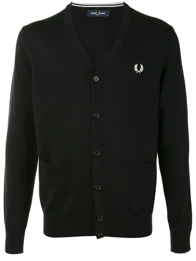 Shop Fred Perry Logo-embroidered Cardigan In Blue