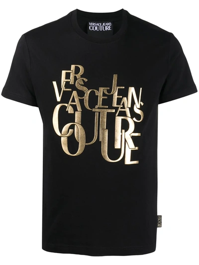 Shop Versace Jeans Couture Metallic Logo-print T-shirt In Black