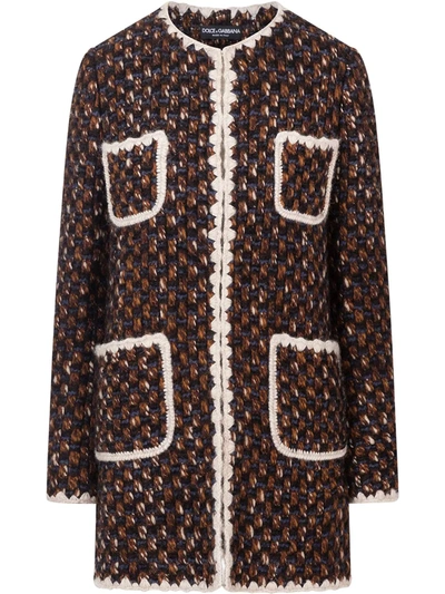 Shop Dolce & Gabbana Contrasting Edges Long Tweed Jacket In Brown