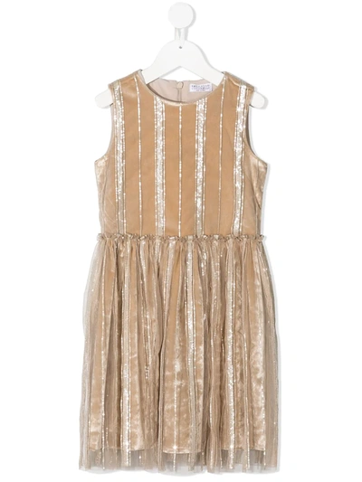 Shop Brunello Cucinelli Sequin-embellished Midi Dress In Neutrals