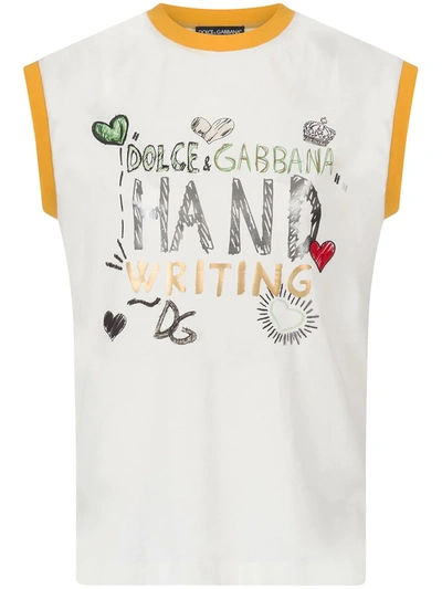 Shop Dolce & Gabbana Graphic-print Cap-sleeve T-shirt In White