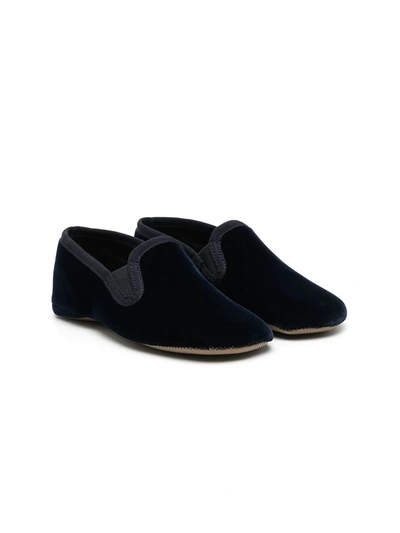Shop Pèpè Velvet Classic Loafers In Blue