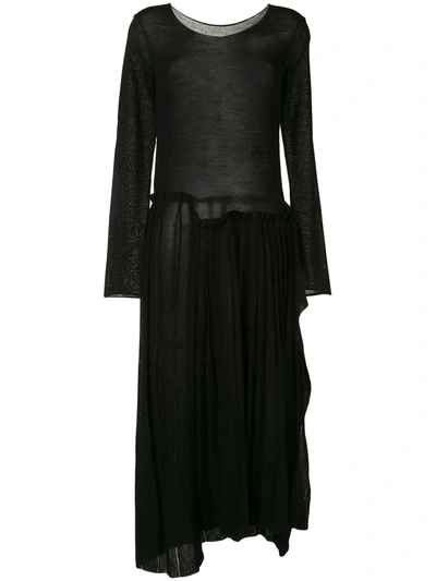 Shop Yohji Yamamoto Asymmetric Pleated Dress In Black