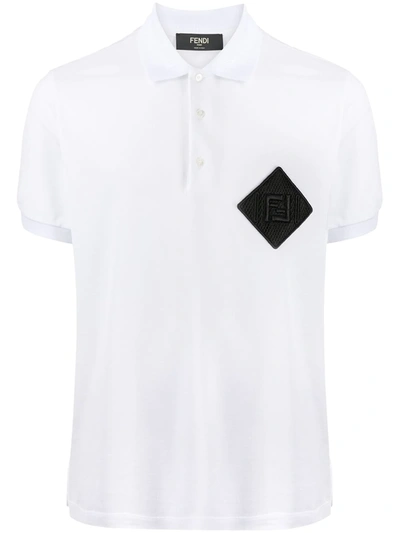 Shop Fendi Monogram Patch Polo T-shirt In White