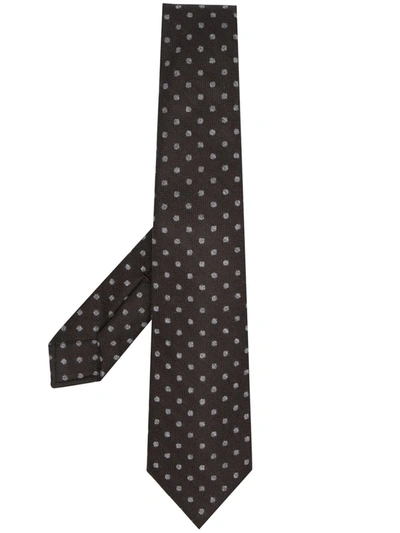 Shop Kiton Knitted Polka-dot Tie In Brown