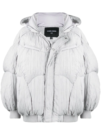 Shop Chen Peng Pleated Down Puffer Jacket In Grey