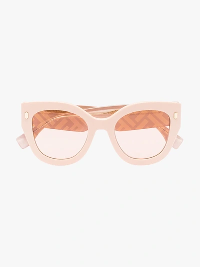 Shop Fendi Pink Ff Logo Round Sunglasses