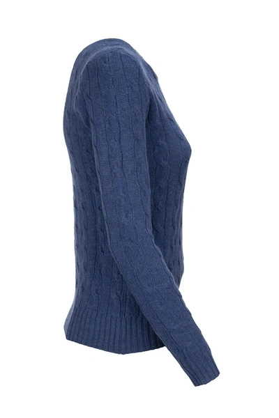 Shop Ralph Lauren Cable Knit Wool And Cashmere Sweater In Bluette