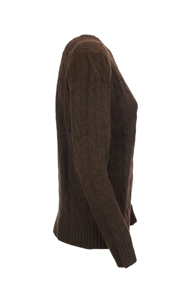 Shop Ralph Lauren Cable Knit Wool And Cashmere Sweater In Brown