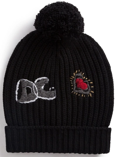 Shop Dolce & Gabbana Logo-embroidered Ribbed-knit Beanie Hat In Black