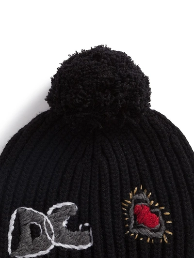 Shop Dolce & Gabbana Logo-embroidered Ribbed-knit Beanie Hat In Black
