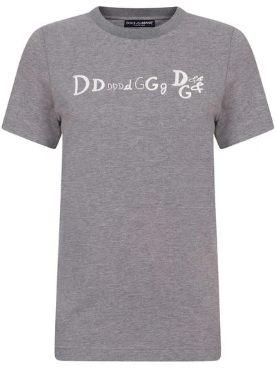 Shop Dolce & Gabbana Embroidered-logo Short-sleeve T-shirt In Grey
