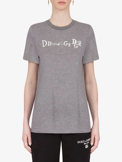 Shop Dolce & Gabbana Embroidered-logo Short-sleeve T-shirt In Grey