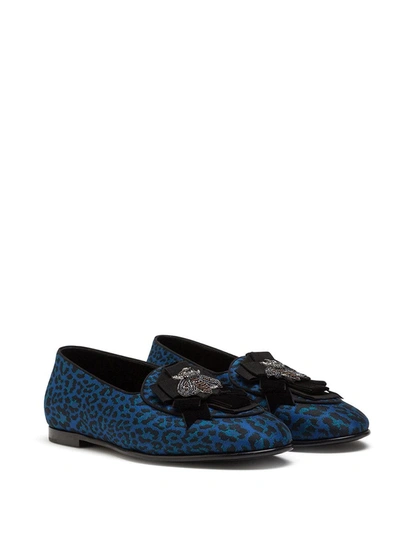 Shop Dolce & Gabbana Leopard Print Bellini Slippers In Blue