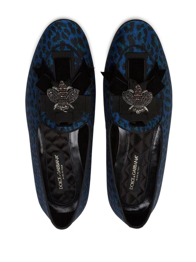 Shop Dolce & Gabbana Leopard Print Bellini Slippers In Blue