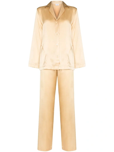Shop La Perla Button-up Silk Pyjama Set In Gold