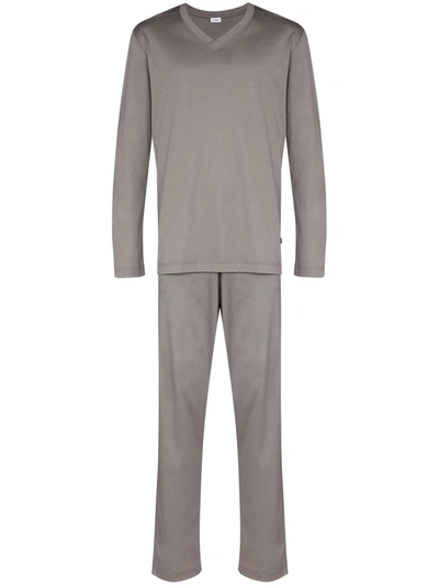 Shop Zimmerli V-neck Two-piece Pyjama In Grey