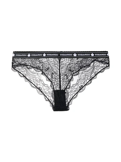 Shop Dsquared2 Logo Waistband Lace Briefs In Black