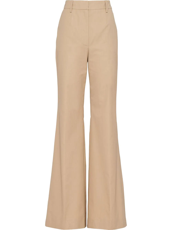 flared beige trousers