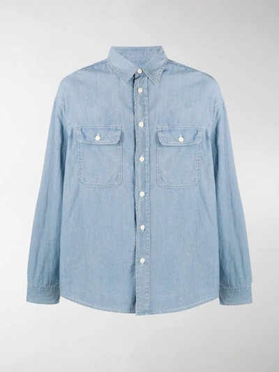 Shop Visvim Elbow Patch Chambray Shirt In Blue