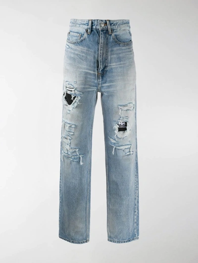 Shop Balenciaga High-waist Distressed Jeans In Blue