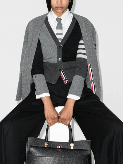 Shop Thom Browne Monochrome Block Cardigan In Grey