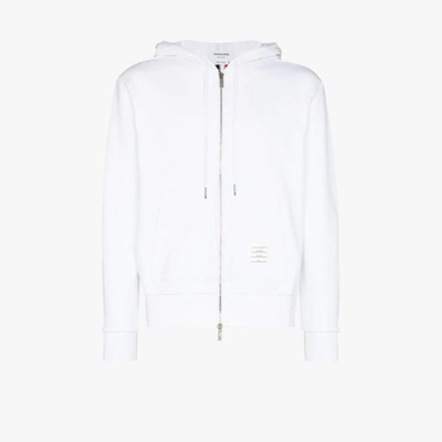 Thom Browne Zip-up Pullover With Adjustable Hood And Patch Logo In Weiss