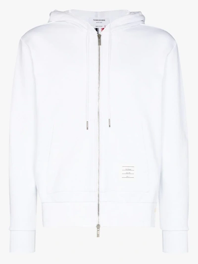 Thom Browne Zip-up Pullover With Adjustable Hood And Patch Logo In Weiss