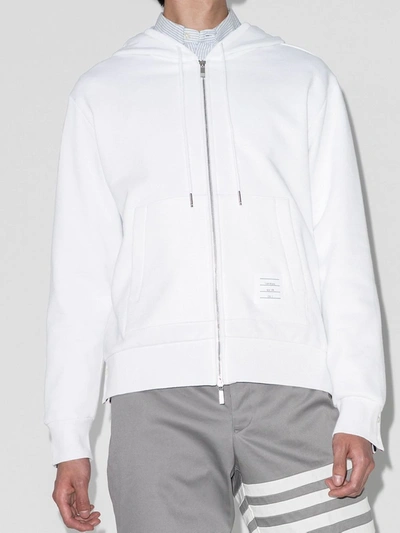 Thom Browne Zip-up Pullover With Adjustable Hood And Patch Logo In Weiss