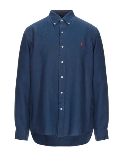 Shop Polo Ralph Lauren Linen Shirt In Dark Blue