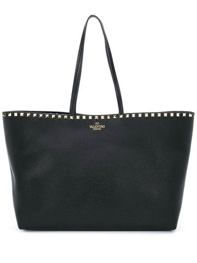 Shop Valentino Rockstud Leather Tote Bag In Black