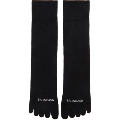 Shop Balenciaga Black Logo Toe Socks In 1077 Blkwht