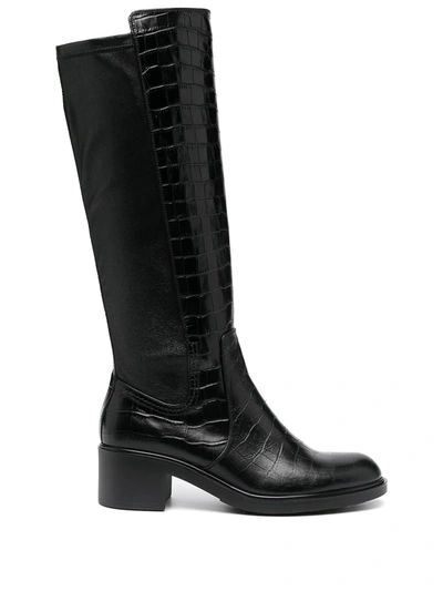 Shop Fratelli Rossetti Knee-length Crocodile Effect Boots In Black