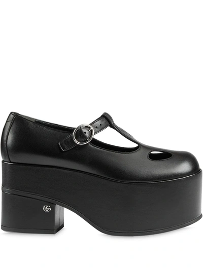 Shop Gucci Platform Leather Mary Janes In Black